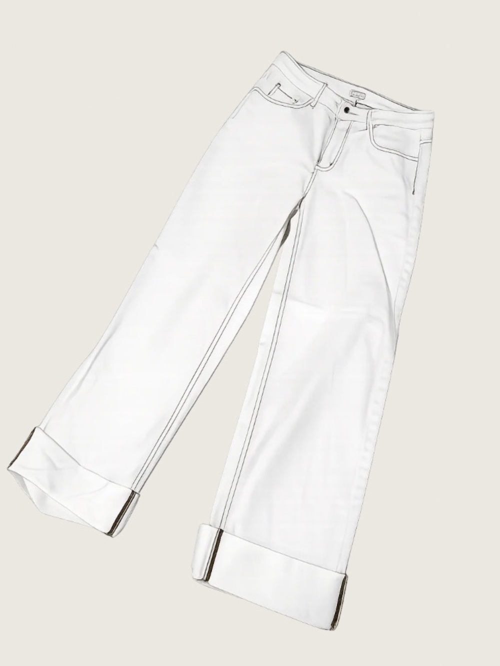 White Wide-Leg Cuffed Jeans